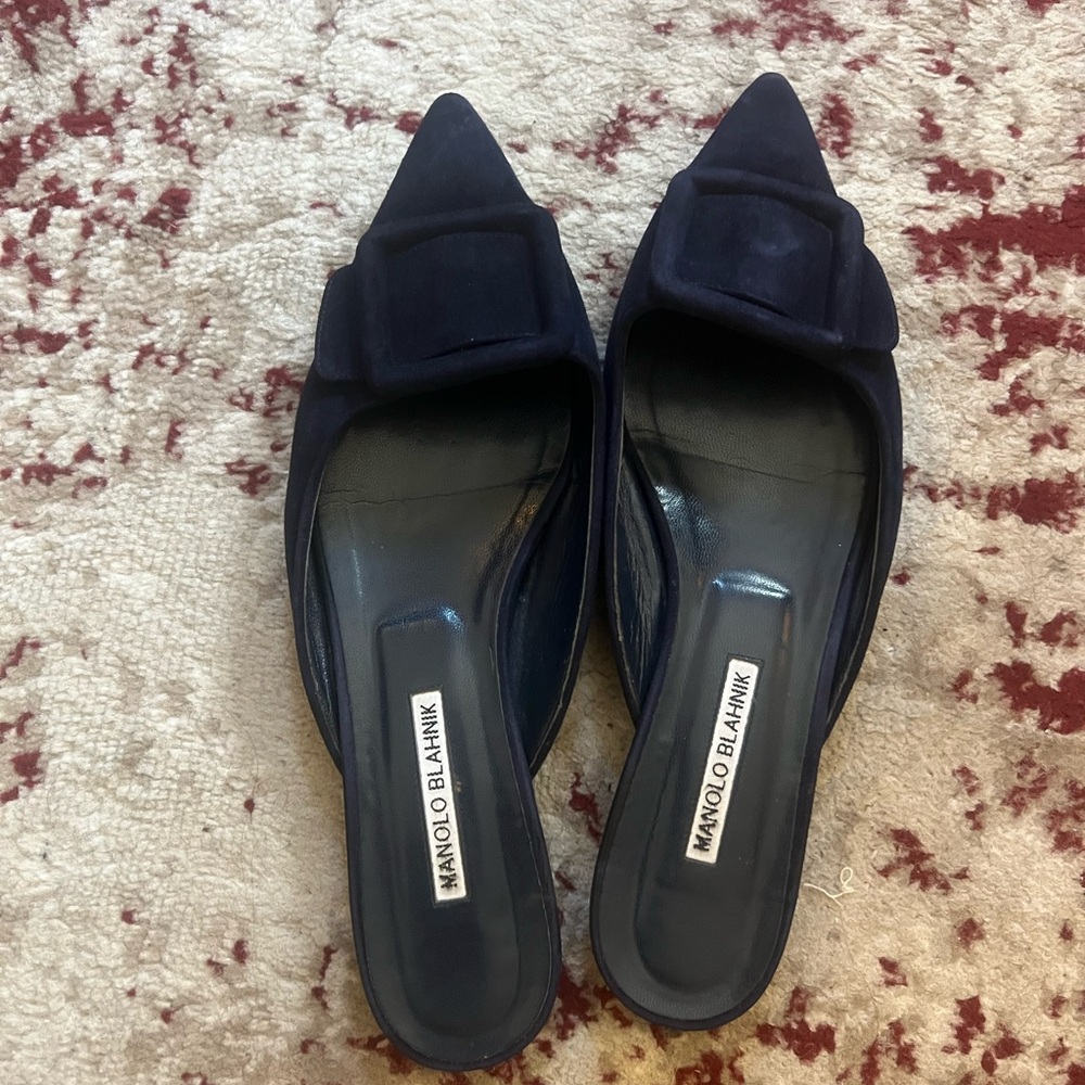 Manolo Blahnik Navy Blue Mules